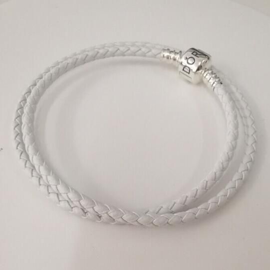 White Double Leather Bracelets