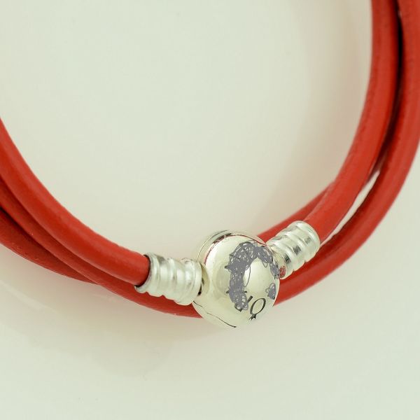 Import-Red Smooth Triple Leather Bracelet