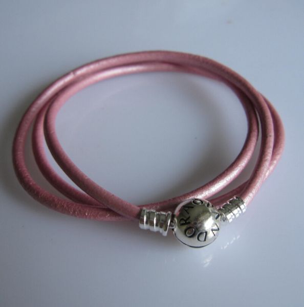 Import-Pink Smooth Triple Leather Bracelet