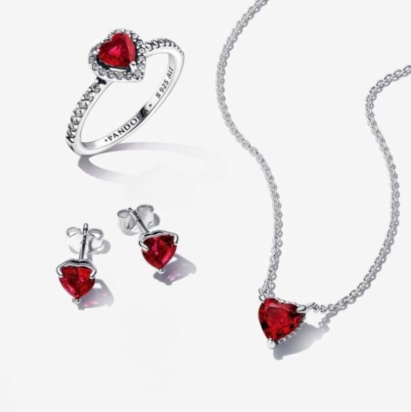 Sparkling Red Heart Ring&Earring&Necklaces Set-AAA GRADE