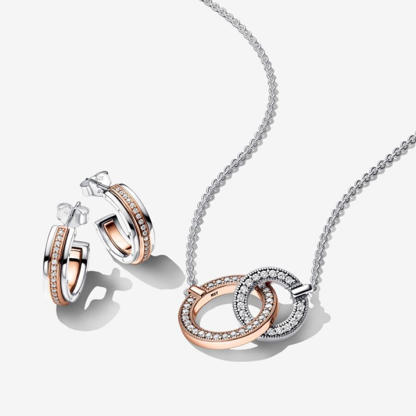 Signature Two tone Intertwined Circles Necklace Set