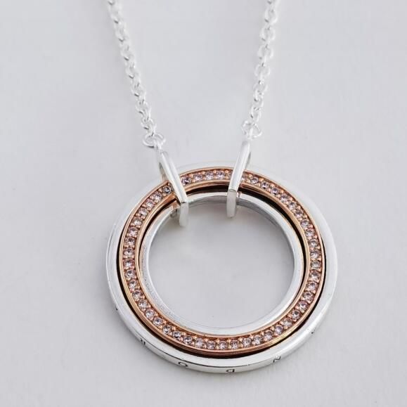 Neat Stamped Signature Signature Two Tone Logo & Pave Necklace