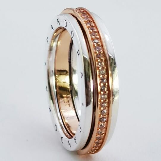 Neat Stamped  Signature Two-tone Logo & Pave Ring