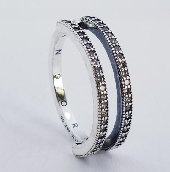 Neat Stamped  Signature Logo & Pave Double Band Ring