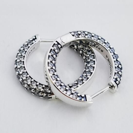 Neat Stamped Pave Single-Row Hoop Earrings