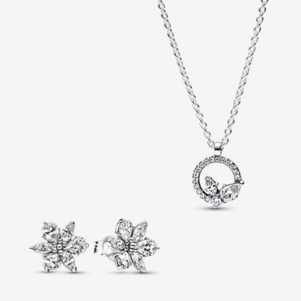 Sparkling Herbarium Circle & Cluster Pendant Necklace Set