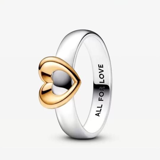 Neat Stamped Radiant Two-tone Sliding Heart Ring