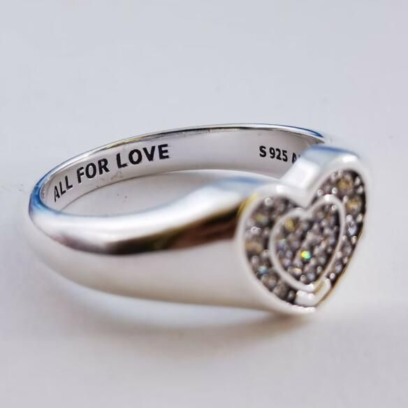 Neat Stamped Radiant Heart Pave Signet Ring