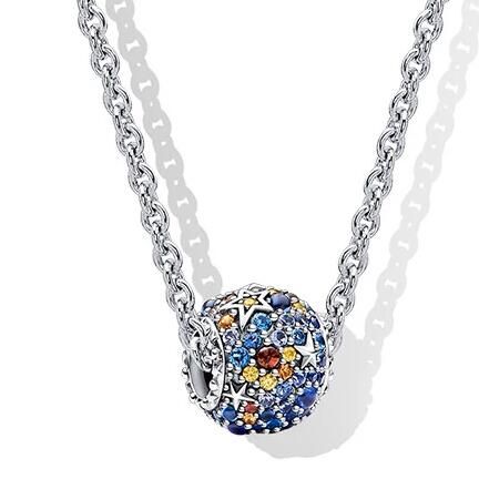 Neat S925 ALE  Star Sparkling Pave Blue CZ Charm Necklaces