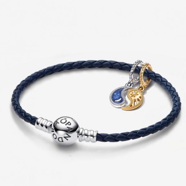 Blue Leather Bracelets & Yingyang Moon& Sun Charms
