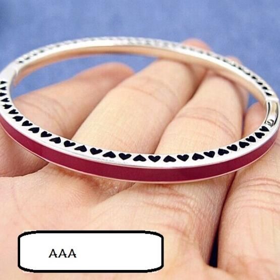 AAA GRADE S925 ALE Red Enamel&Pave Sterling Silver Bangles