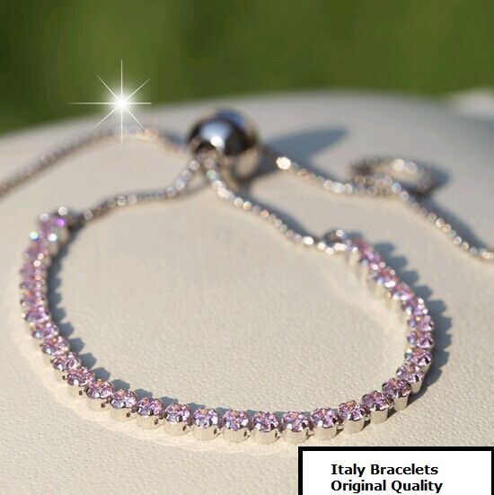 Italy Import Pink Sparkling Slider Tennis S925 ALE  Bracelets