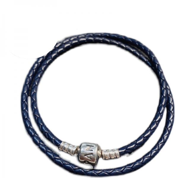 Original Leather  Metal Color Dark Blue Double Bracelets