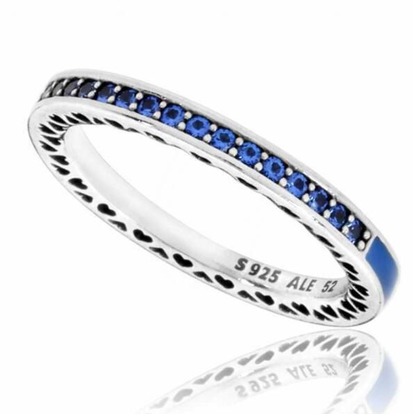 Blue 5A-CZ AAA GRADE S925 ALE Pave&Enamel Rings