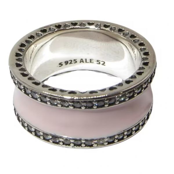 5A Clear CZ AAA GRADE S925 ALE Pave&Pink Enamel Rings