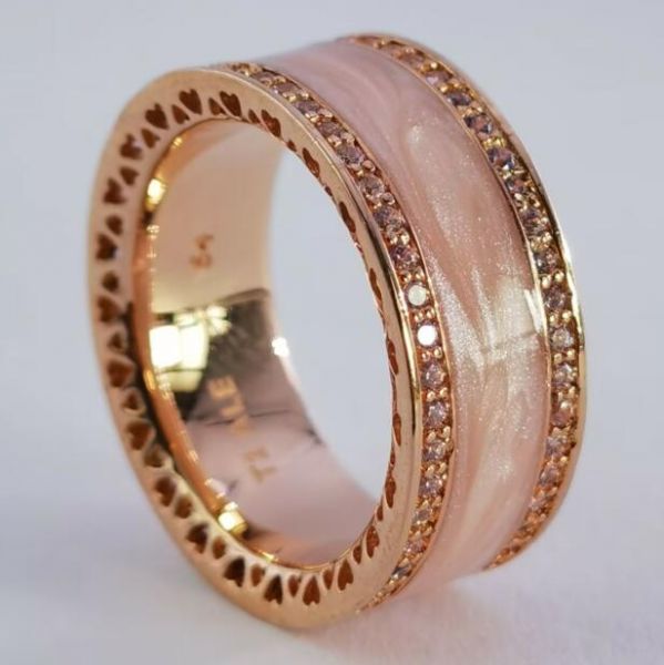 Rose 5A Clear CZ AAA GRADE ALE MET Pave&Pink Enamel Rings