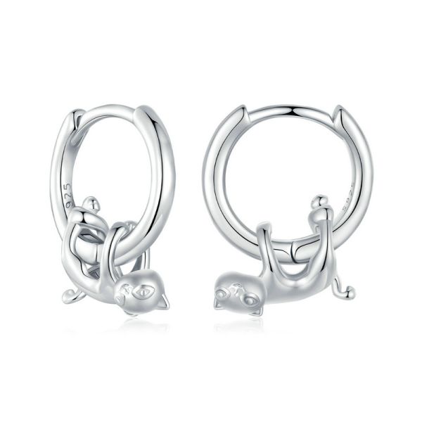 925 Sterling Silver 2024 New Cute Cat Hoop Earrings