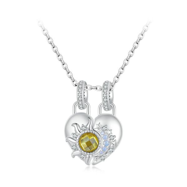 925 Sterling Silver 2024 New Sun and Moon Heart Pendant