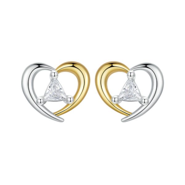 925 Sterling Silver 2024 New Two-tone Heart Stud Earrings