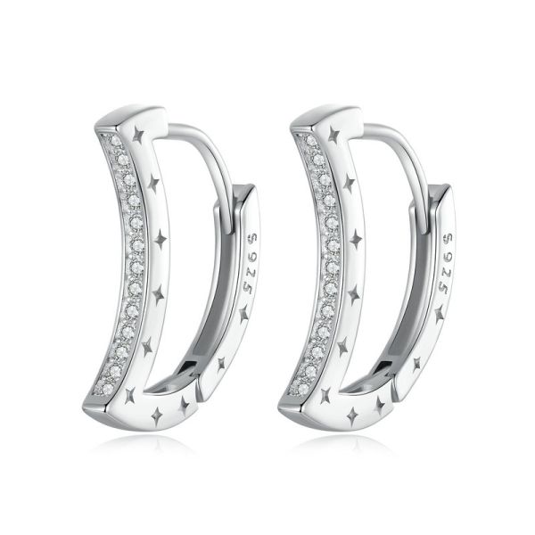 925 Sterling Silver 2024 New Moon and Star Ear Buckles