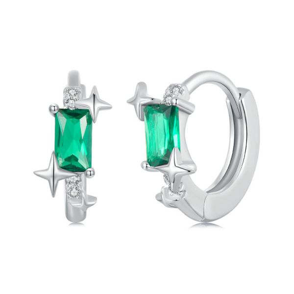 925 Sterling Silver 2024 New Emerald Green Star Earrings