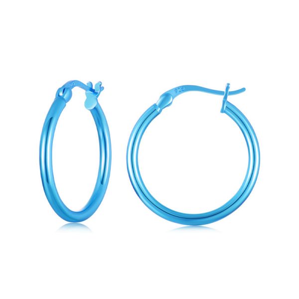 925 Sterling Silver 2024 New Electroplating Blue Hoop Earrings