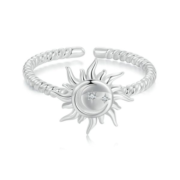 925 Sterling Silver 2024 New Sun and Moon Open Ring