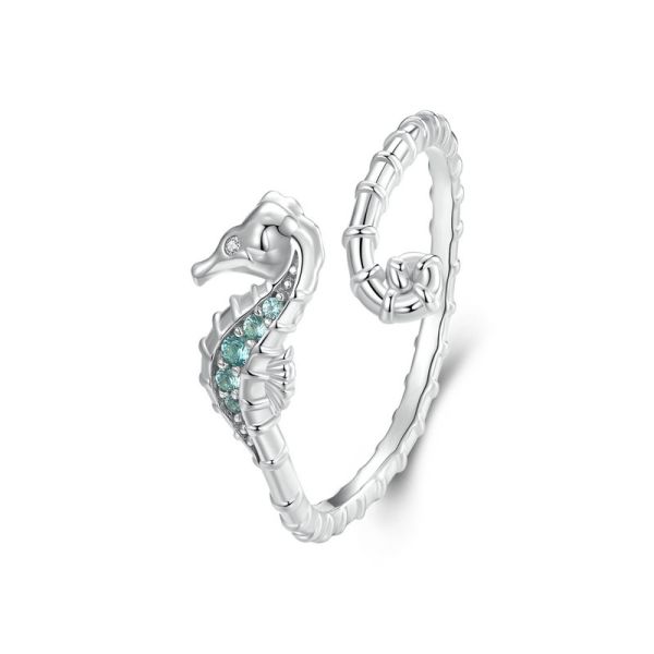 925 Sterling Silver 2024 New Seahorse Open Ring